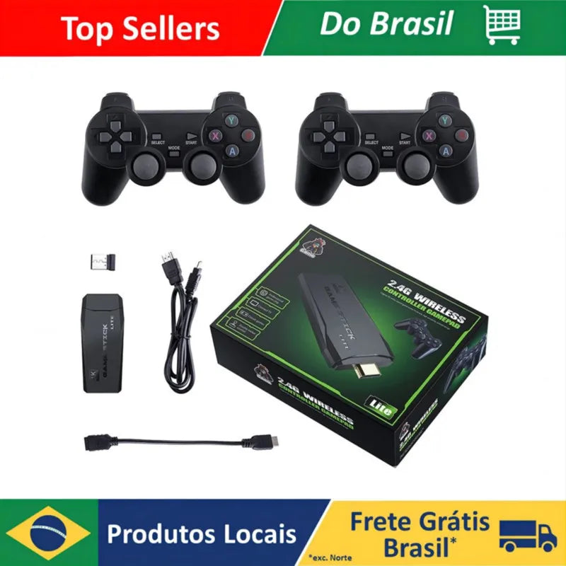 Videogame Stick 10mil Jogos 64gb 2 Controles Sem Fio Console Original